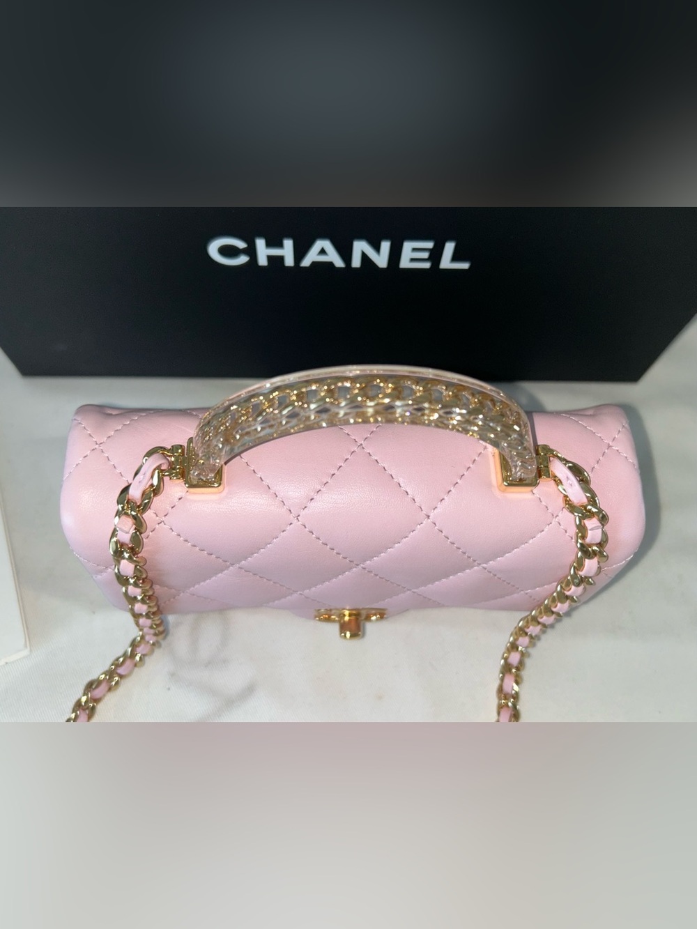 NEW! CHANEL 24S Mini Top Handle Flap Bag Quilted Lambskin Rose Light Pink - Picture 11 of 16
